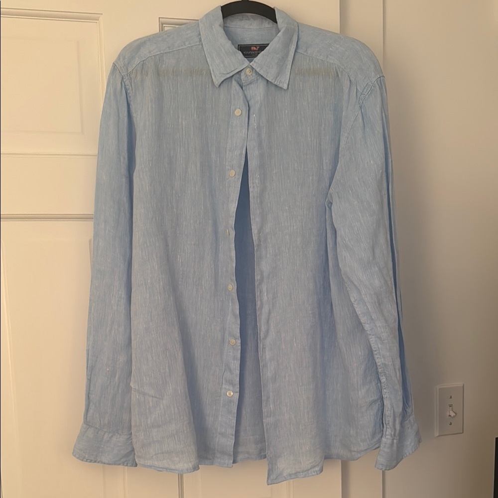 Like New - Vineyard Vines Blue Linen spread collar Button Down Shirt